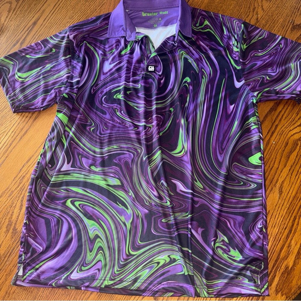 Greater Half Men's Purple Swirl Performance Polo with Green Accents